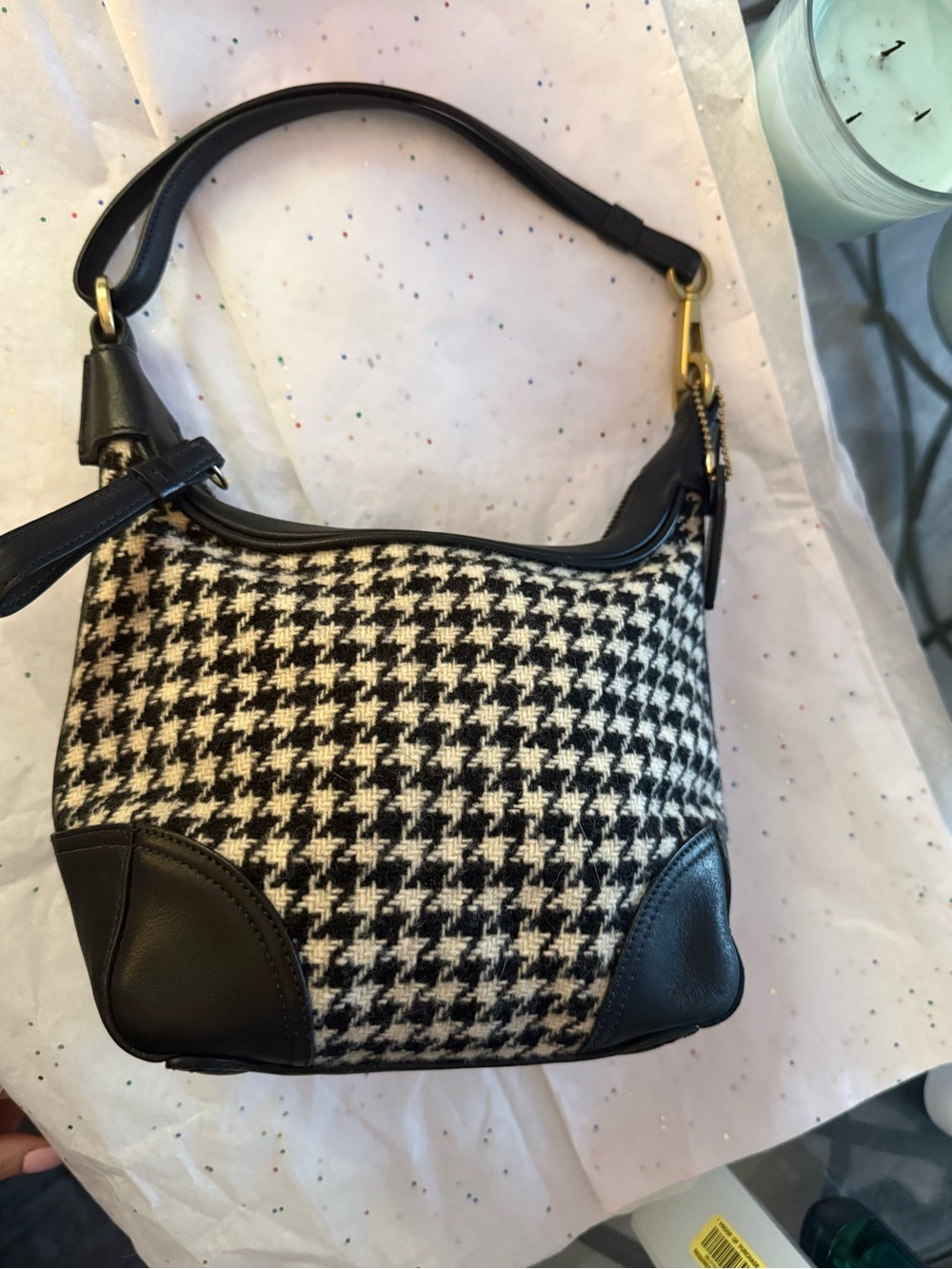 Coach 6956 Shoulder Bag With Wool Houndstooth And Black Leather Rare & PERFECT